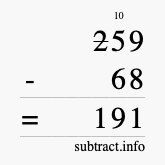 Calculate 259 minus 68 using long subtraction
