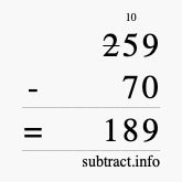 Calculate 259 minus 70 using long subtraction
