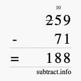 Calculate 259 minus 71 using long subtraction