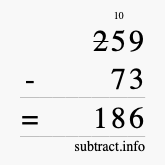 Calculate 259 minus 73 using long subtraction
