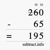 Calculate 260 minus 65 using long subtraction Calculate 260 minus 65 using long subtraction