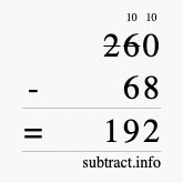 Calculate 260 minus 68 using long subtraction