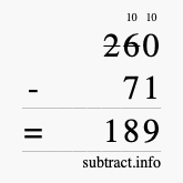 Calculate 260 minus 71 using long subtraction
