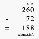 Calculate 260 minus 72 using long subtraction Calculate 260 minus 72 using long subtraction