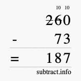 Calculate 260 minus 73 using long subtraction