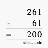 Calculate 261 minus 61 using long subtraction Calculate 261 minus 61 using long subtraction