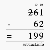 Calculate 261 minus 62 using long subtraction Calculate 261 minus 62 using long subtraction