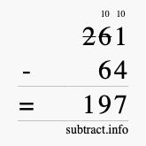 Calculate 261 minus 64 using long subtraction