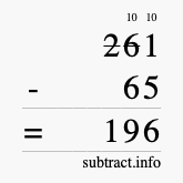 Calculate 261 minus 65 using long subtraction Calculate 261 minus 65 using long subtraction