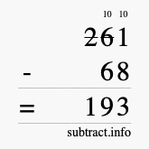 Calculate 261 minus 68 using long subtraction