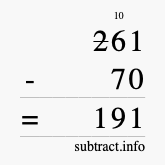 Calculate 261 minus 70 using long subtraction Calculate 261 minus 70 using long subtraction