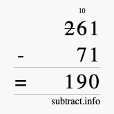 Calculate 261 minus 71 using long subtraction