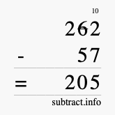 Calculate 262 minus 57 using long subtraction