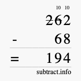 Calculate 262 minus 68 using long subtraction