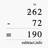 Calculate 262 minus 72 using long subtraction Calculate 262 minus 72 using long subtraction