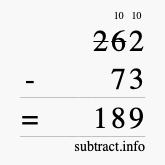 Calculate 262 minus 73 using long subtraction