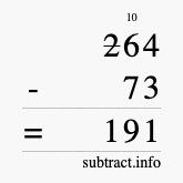 Calculate 264 minus 73 using long subtraction