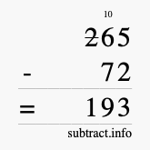 Calculate 265 minus 72 using long subtraction Calculate 265 minus 72 using long subtraction