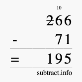 Calculate 266 minus 71 using long subtraction