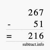 Calculate 267 minus 51 using long subtraction Calculate 267 minus 51 using long subtraction