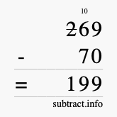 Calculate 269 minus 70 using long subtraction