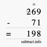 Calculate 269 minus 71 using long subtraction