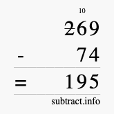 Calculate 269 minus 74 using long subtraction