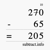 Calculate 270 minus 65 using long subtraction Calculate 270 minus 65 using long subtraction