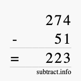 Calculate 274 minus 51 using long subtraction