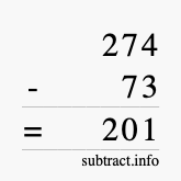 Calculate 274 minus 73 using long subtraction