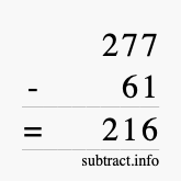 Calculate 277 minus 61 using long subtraction
