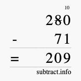 Calculate 280 minus 71 using long subtraction