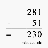 Calculate 281 minus 51 using long subtraction Calculate 281 minus 51 using long subtraction