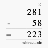 Calculate 281 minus 58 using long subtraction