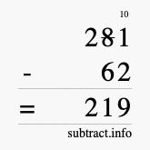 Calculate 281 minus 62 using long subtraction