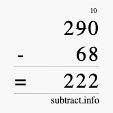 Calculate 290 minus 68 using long subtraction