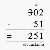 Calculate 302 minus 51 using long subtraction