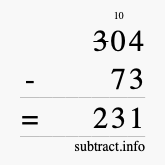 Calculate 304 minus 73 using long subtraction