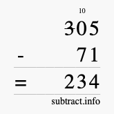 Calculate 305 minus 71 using long subtraction
