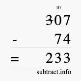 Calculate 307 minus 74 using long subtraction