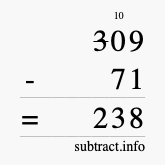 Calculate 309 minus 71 using long subtraction