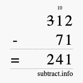 Calculate 312 minus 71 using long subtraction