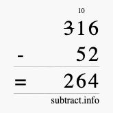 Calculate 316 minus 52 using long subtraction