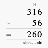 Calculate 316 minus 56 using long subtraction