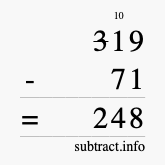 Calculate 319 minus 71 using long subtraction