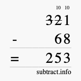 Calculate 321 minus 68 using long subtraction