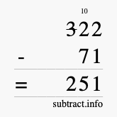 Calculate 322 minus 71 using long subtraction