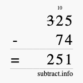 Calculate 325 minus 74 using long subtraction