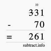 Calculate 331 minus 70 using long subtraction Calculate 331 minus 70 using long subtraction