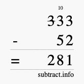 Calculate 333 minus 52 using long subtraction